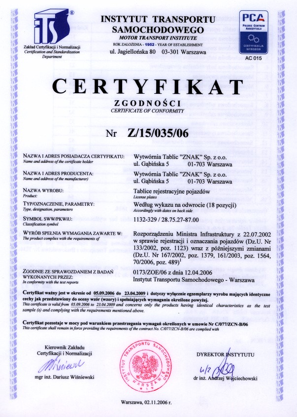 Certyfikat zgodnoci ITS